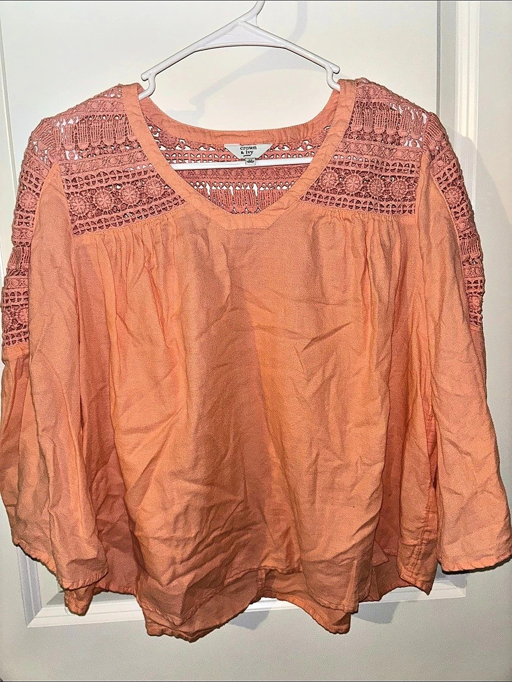 Crown & Ivy Lace Yoke Blouse in Orange Size PS